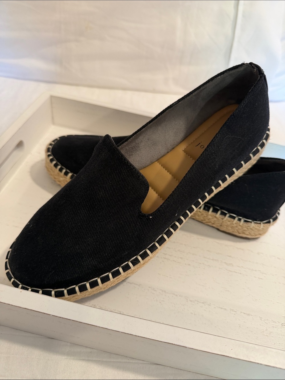 Joie Black Canvas Espadrille Flats with Jute Trim